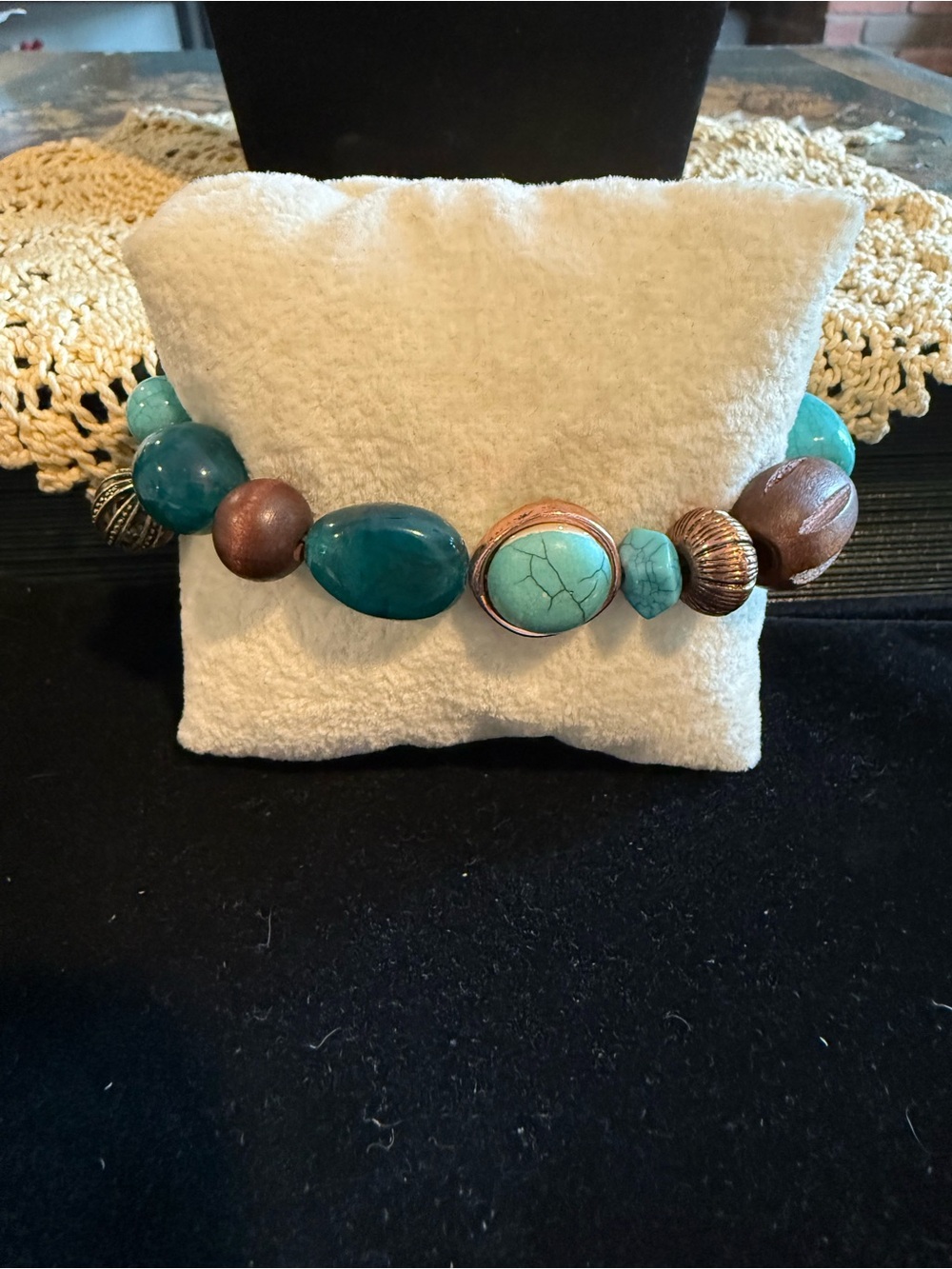 Turquoise and Copper Beaded Stretch Bracelet - Women Jewelry